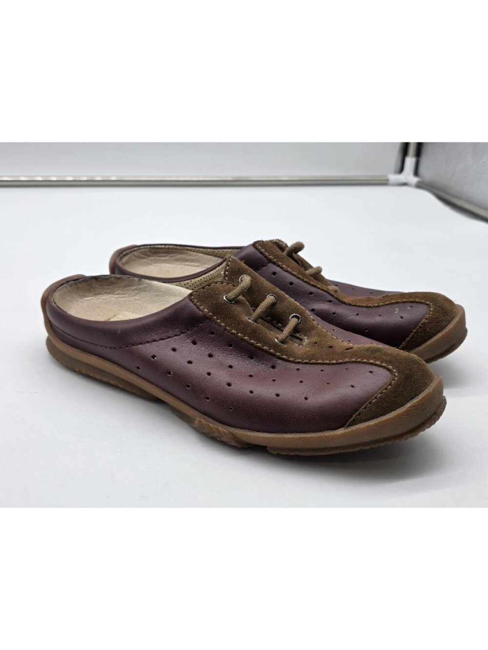Palladium Shoes Womens Size 8 Brown Leather Mule Lace Up Casual Comfort Damaged